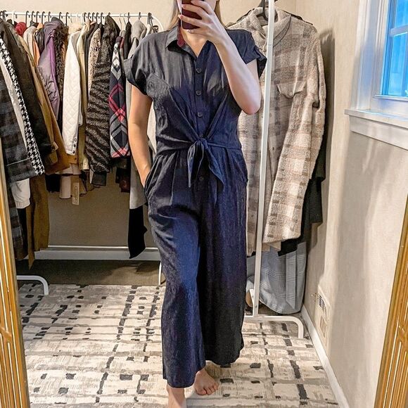 Anthropologie Ett Twa James Tie Waist Jumpsuit Navy 8 - Picture 9 of 10